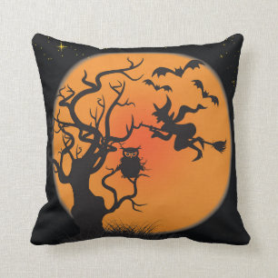 Halloween Moon Bat Decorative Orange Black Kissen