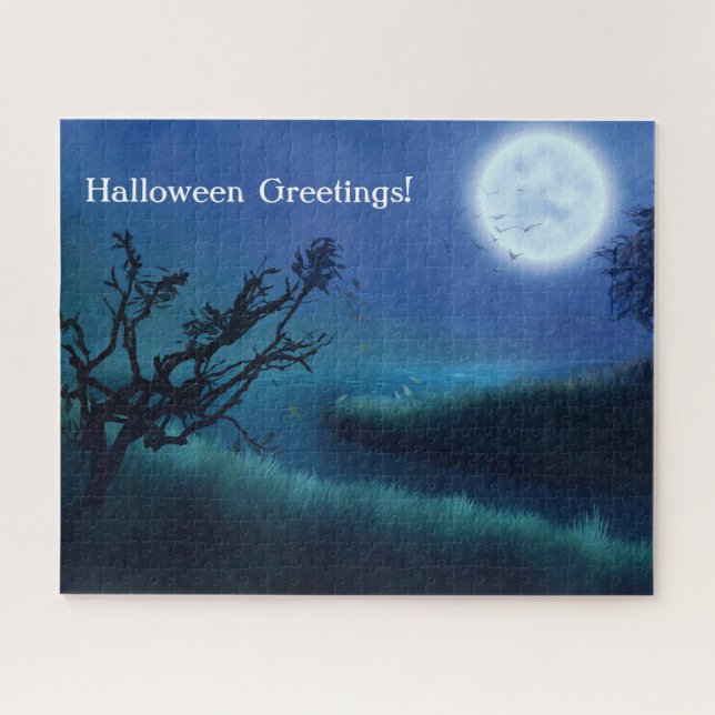 Halloween Moon in der Nacht in den Schatten von Bl Puzzle (Horizontal)