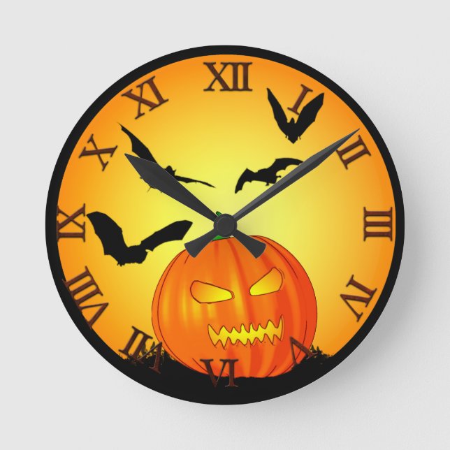 Halloween Moon Jack-O-Lantern Runde Wanduhr (Vorderseite)