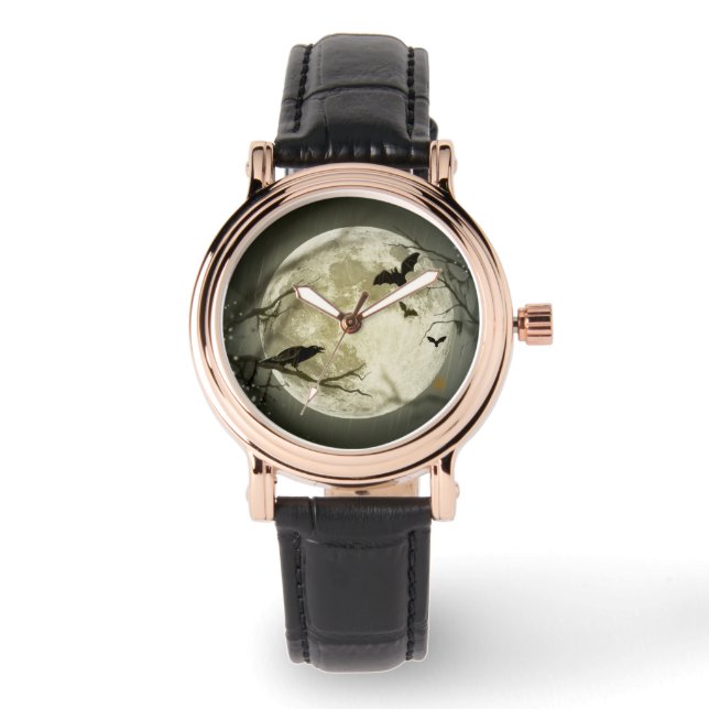 Halloween Moon Spooky Crows Armbanduhr (Vorderseite)