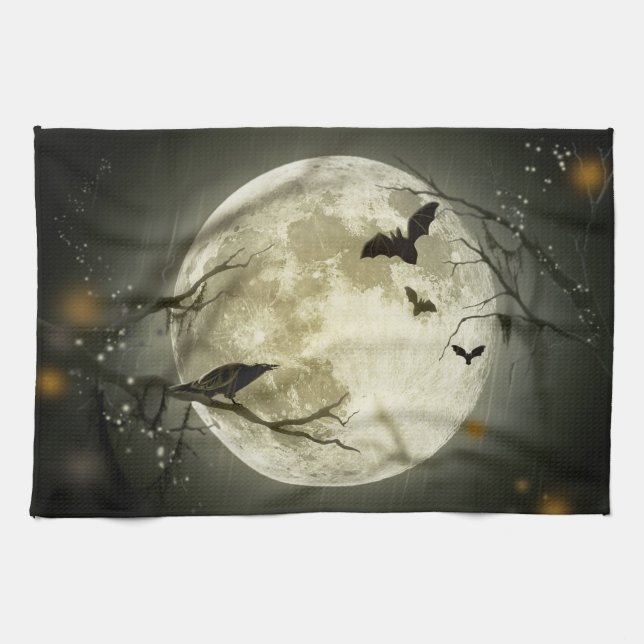 Halloween Moon Spooky Crows Geschirrtuch (Horizontal)