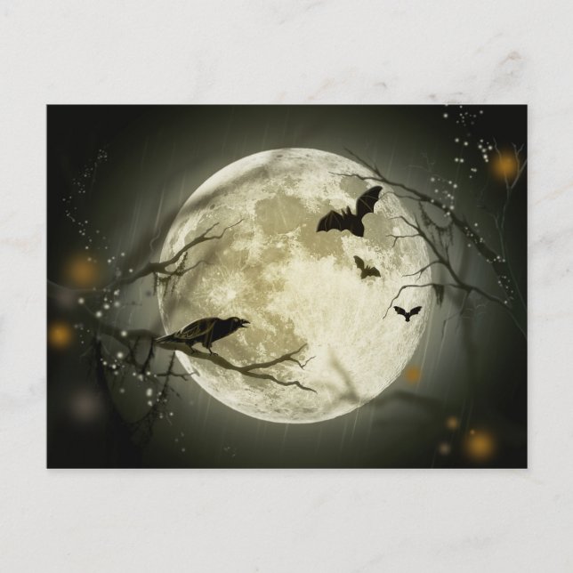 Halloween Moon Spooky Crows Postkarte (Vorderseite)