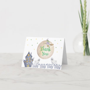 Halloween Moon Witch Spooky House Kinderdusche Dankeskarte