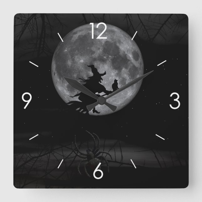 Halloween Moonlight Haunted House Square Wall Cloc Quadratische Wanduhr (Vorderseite)