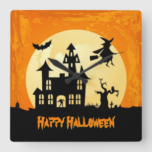 Halloween Moonlight Spuk House Quadratische Wanduhr