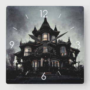 Halloween Moonlight Spuk House Quadratische Wanduhr