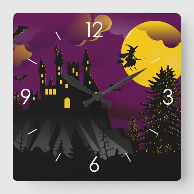Halloween Moonlight Spuk House Quadratische Wanduhr (Vorderseite)