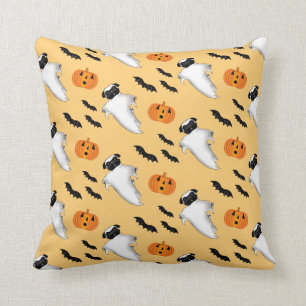 Halloween Mops Ghost Niedlich Pumpkin Bats Gelb  Kissen