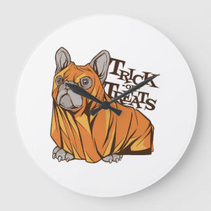 Halloween-Mops Große Wanduhr