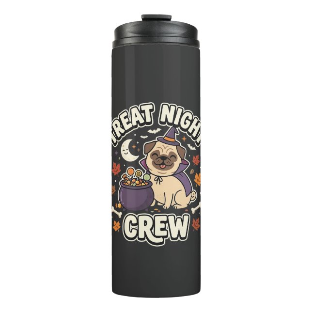 Halloween-Mops-Leckerli-Nacht Thermosbecher (Vorderseite)