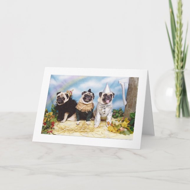 Halloween Mops Lion Scarecrow Tinman Karte (Vorderseite)