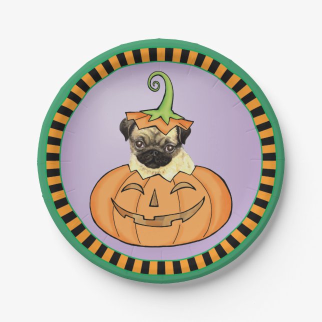 Halloween-Mops Pappteller (Vorderseite)
