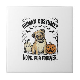 Halloween-Mops-Shirt Vintage Lustiger Hundekostüm Fliese