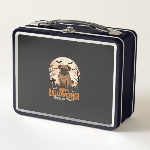 Halloween-Mops Trick-or-Treat-Mond Metall Brotdose