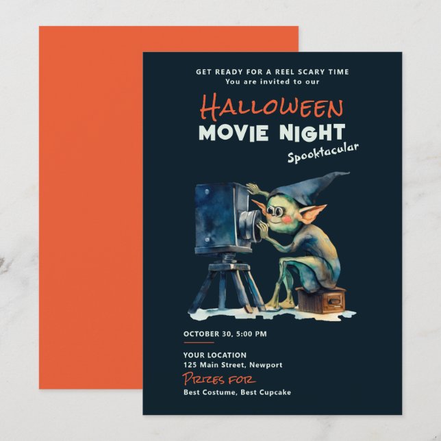 Halloween Movie Night Spooktacular Gremlin Dark Einladung (Vorne/Hinten)