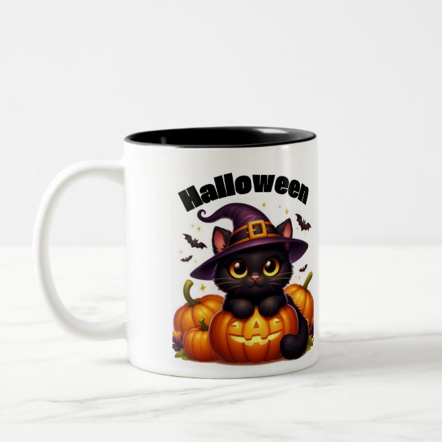 Halloween mugs with a cat theme zweifarbige tasse (Links)