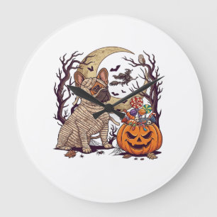 Halloween-Mumie Französische Bulldogge Kürbis Süßi Große Wanduhr