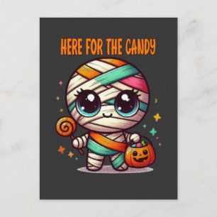 Halloween Mummy hier für die Süßigkeiten Postkarte