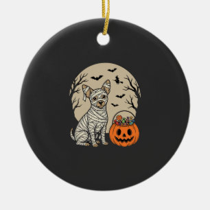 Halloween-Mummy-Hund und Kürbis-Süßigkeiten Keramik Ornament