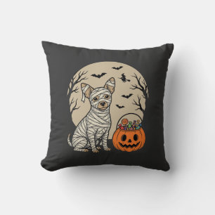 Halloween-Mummy-Hund und Kürbis-Süßigkeiten Kissen