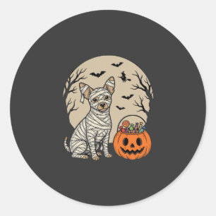 Halloween-Mummy-Hund und Kürbis-Süßigkeiten Runder Aufkleber