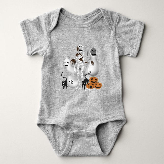 Halloween Mummy mit Kitty Cats und Geist Baby Strampler (Vorderseite)