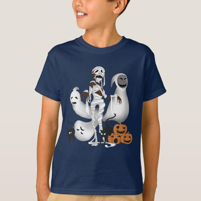 Halloween Mummy mit Kitty Cats und Ghost Boy T-Shirt (Vorderseite)