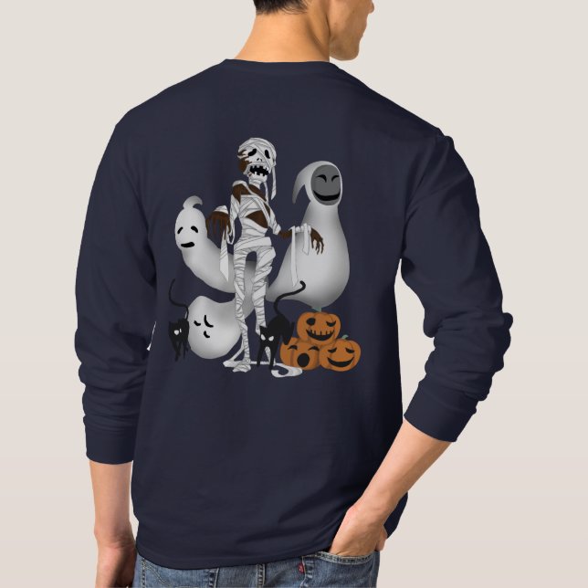 Halloween Mummy mit Kitty Cats und Ghost Mens T-Shirt (Rückseite)