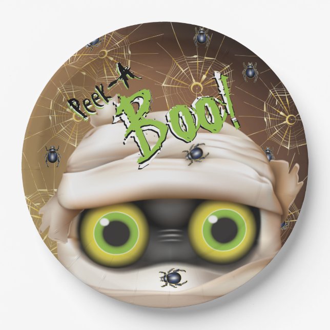 Halloween Mummy Monster Flüchtige Blick A Boo Pappteller (Vorderseite)
