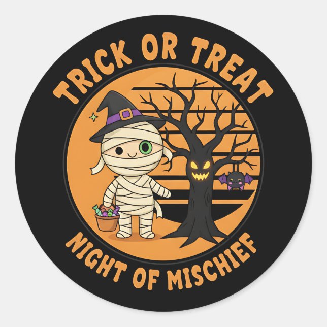 Halloween Mummy Sticker mit Candy and Fun (Vorderseite)