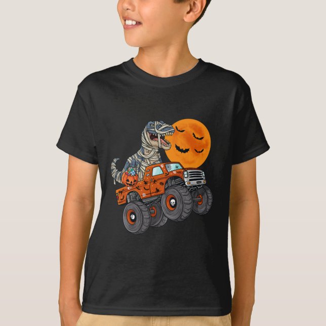 Halloween Mummy T Rex Monster Truck Boys Kids Tee (Vorderseite)