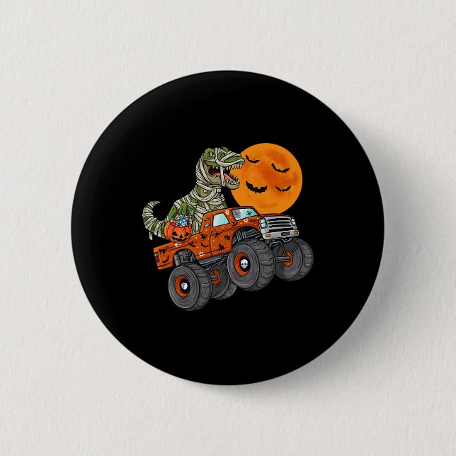Halloween Mummy T Rex Monster Truck Boys Kids Tee Button (Vorderseite)