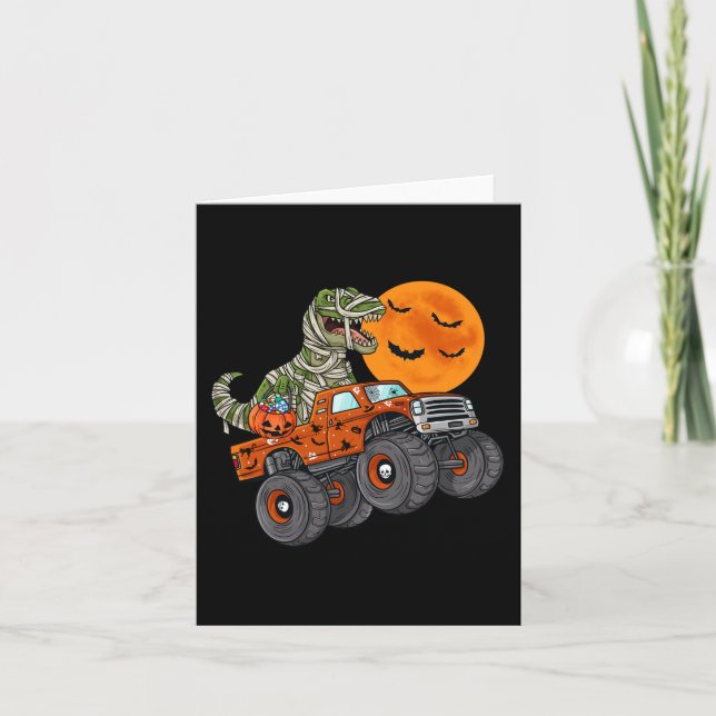 Halloween Mummy T Rex Monster Truck Boys Kids Tee Karte (Vorderseite)