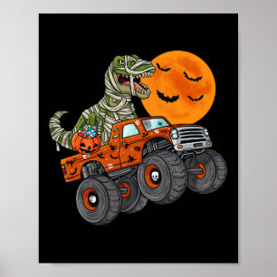Halloween Mummy T Rex Monster Truck Boys Kids Tee Poster
