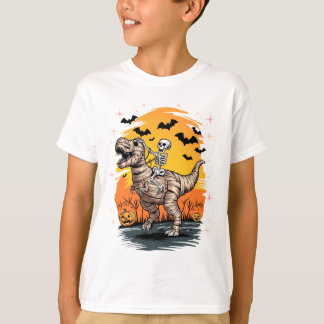 Halloween Mummy T-Rex Skeleton T - Shirt Spooky Gi
