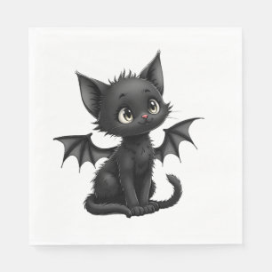 Halloween mürrisches schwarzes Kätzchen im Flederm Serviette