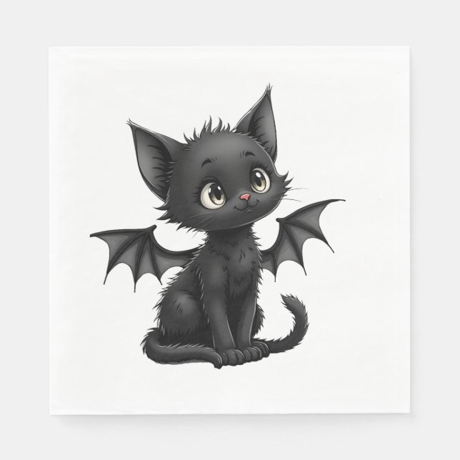 Halloween mürrisches schwarzes Kätzchen im Flederm Serviette (Vorderseite)