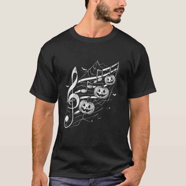 Halloween Musical Notes with Pumpkins T-Shirt (Vorderseite)