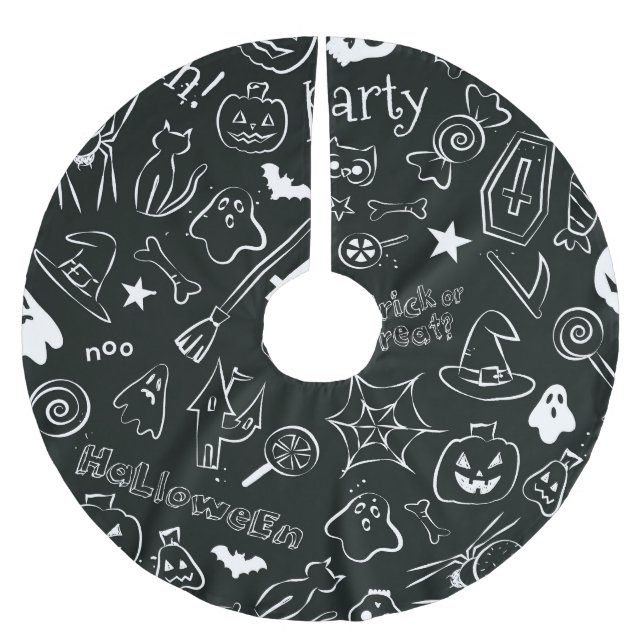 Halloween Muster 1 Polyester Weihnachtsbaumdecke (Vorderseite)