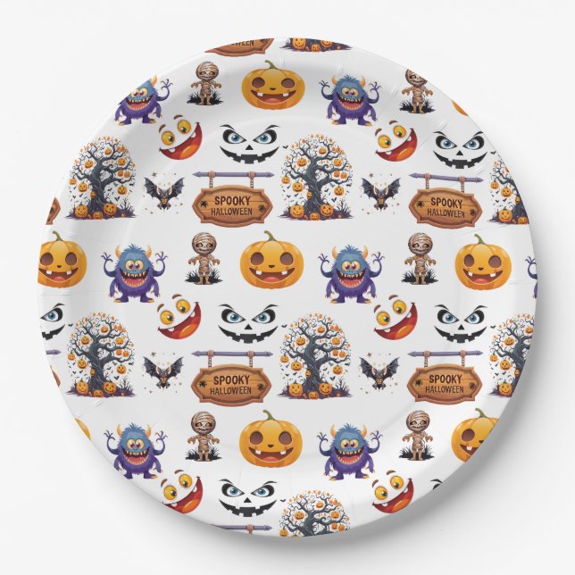 Halloween-Muster auf  Pappteller (Vorderseite)
