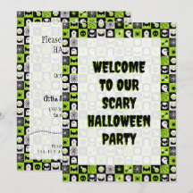 HALLOWEEN - Muster - Icons Schwarzgrüne Einladung