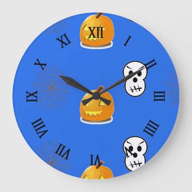 Halloween-Muster in blau Große Wanduhr (Vorderseite)