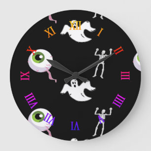 Halloween-Muster in der schwarzen Großuhr Große Wanduhr