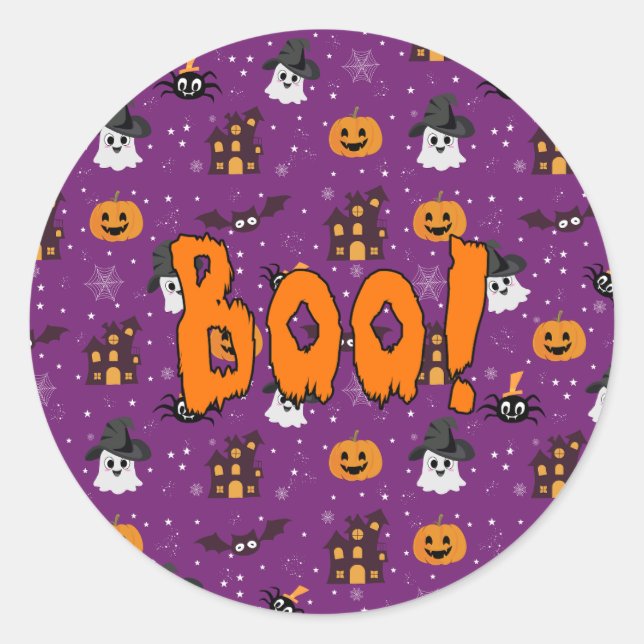 Halloween-Muster lila Runder Aufkleber (Vorderseite)
