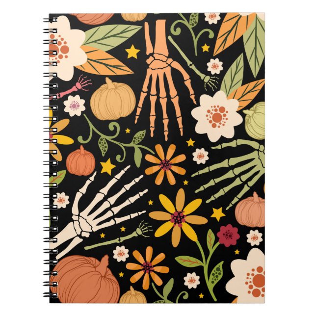 Halloween-Muster mit Knochen und Blumen Notizblock (Vorderseite)