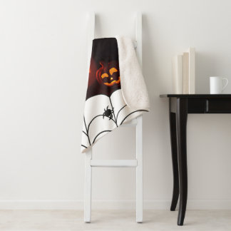 Halloween Muster mit Kürbis und Spinnen Sherpadecke
