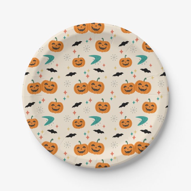 Halloween-Muster mit Kürbissen im Stil der Mitte d Pappteller (Vorderseite)