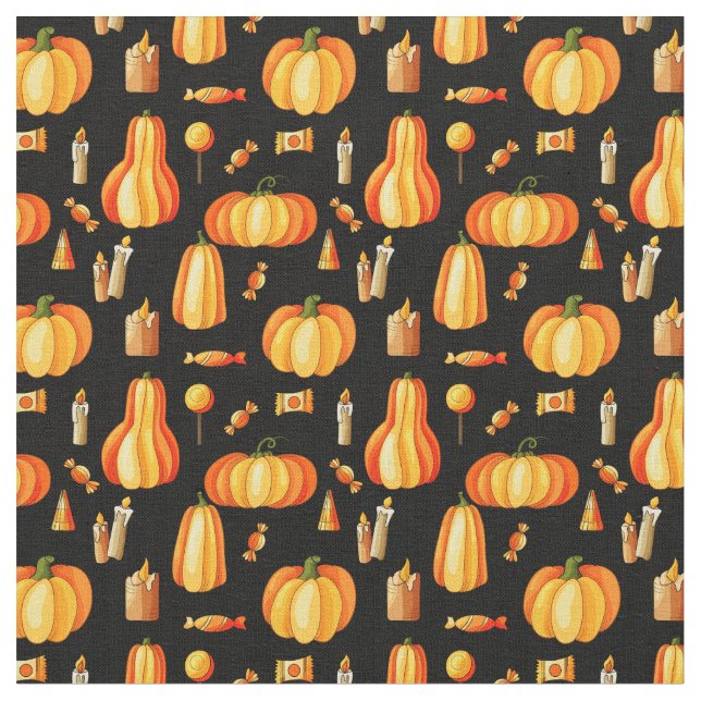 Halloween Muster, Orangenpumpen, Candy & Candle Stoff (Nahaufnahme)