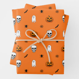 Halloween-Muster Orangenverpackungspapierblätter Geschenkpapier Set