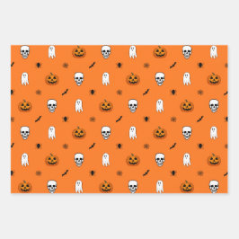 Halloween-Muster Orangenverpackungspapierblätter Geschenkpapier Set
